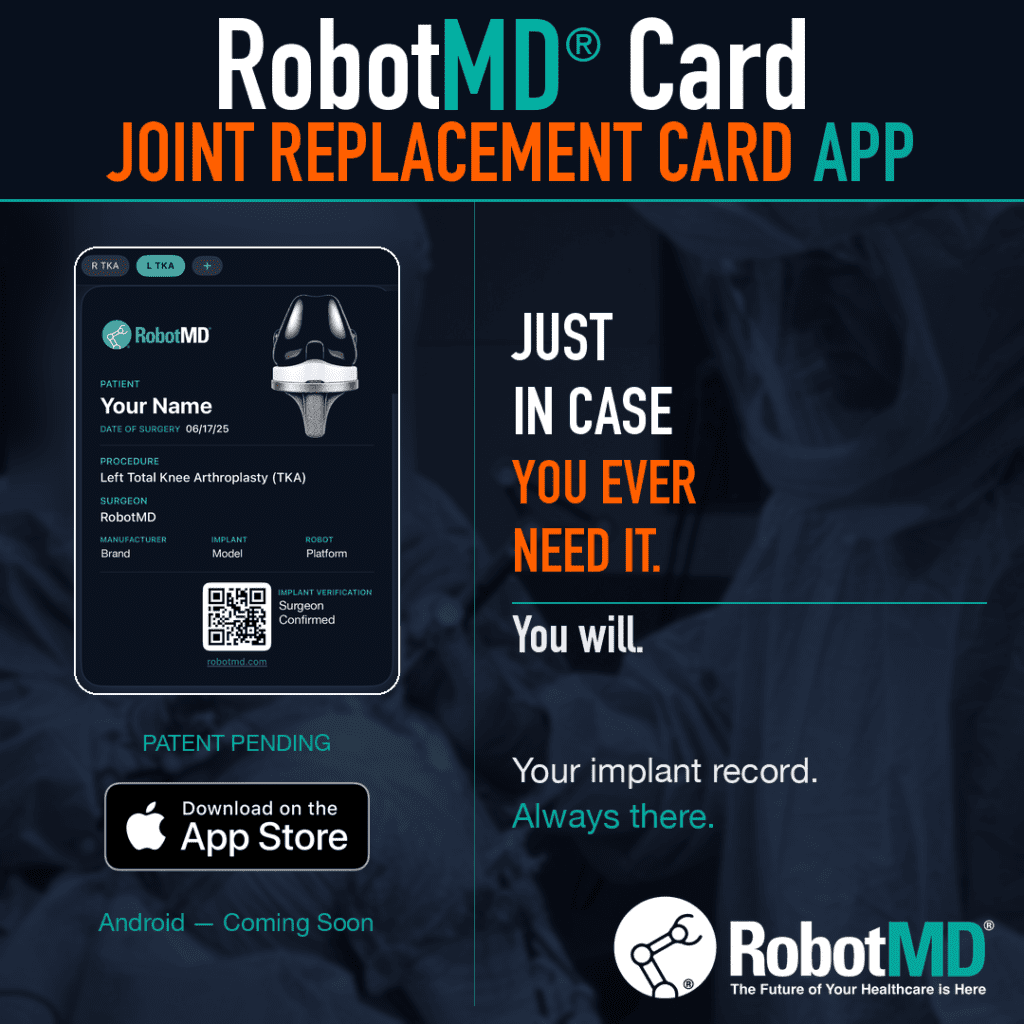 RobotMD Card App for Knee Replacement, Hip Replacement, and Shoulder Replacement